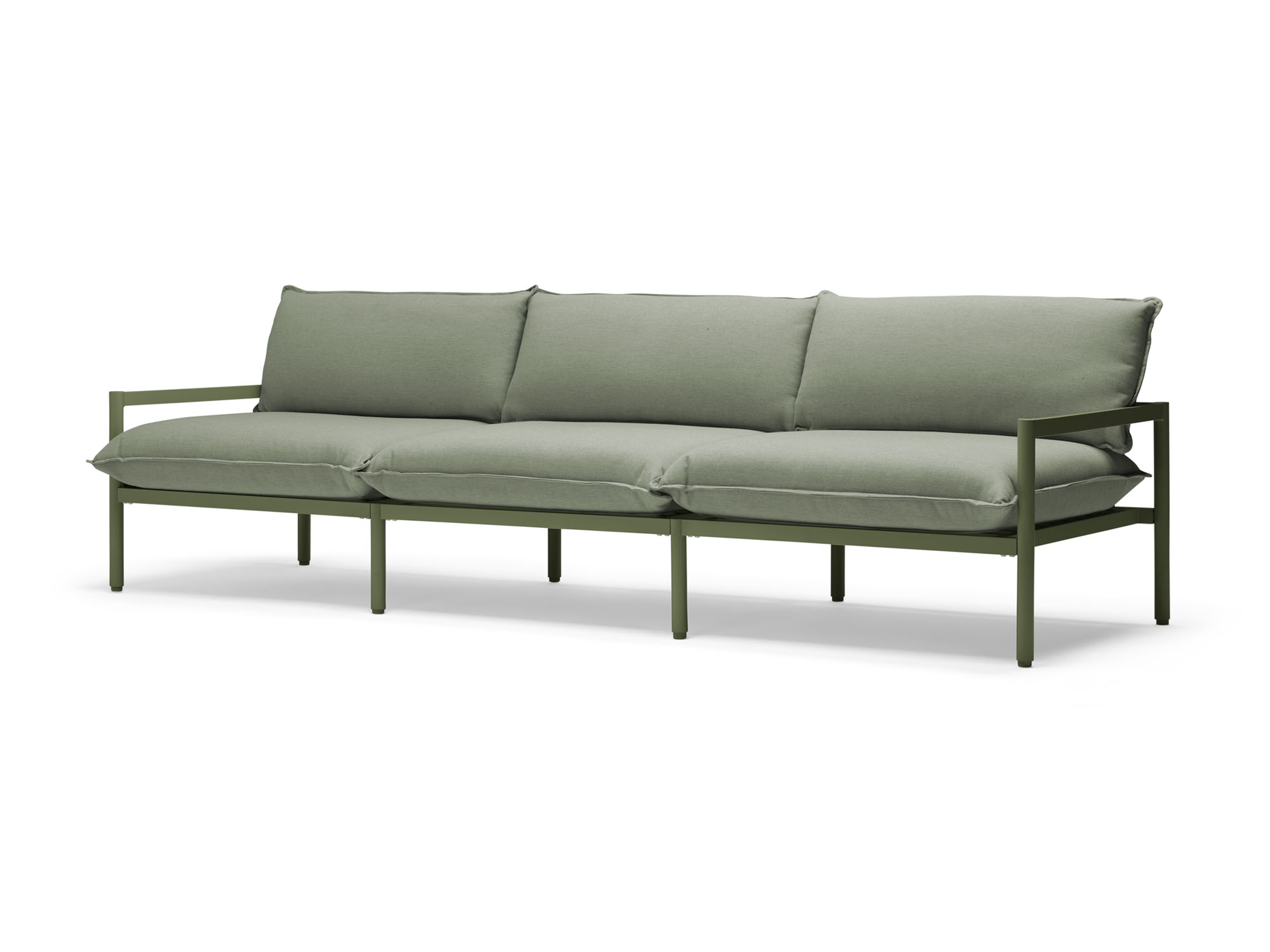 3 seat green outdoor sofa front angle view